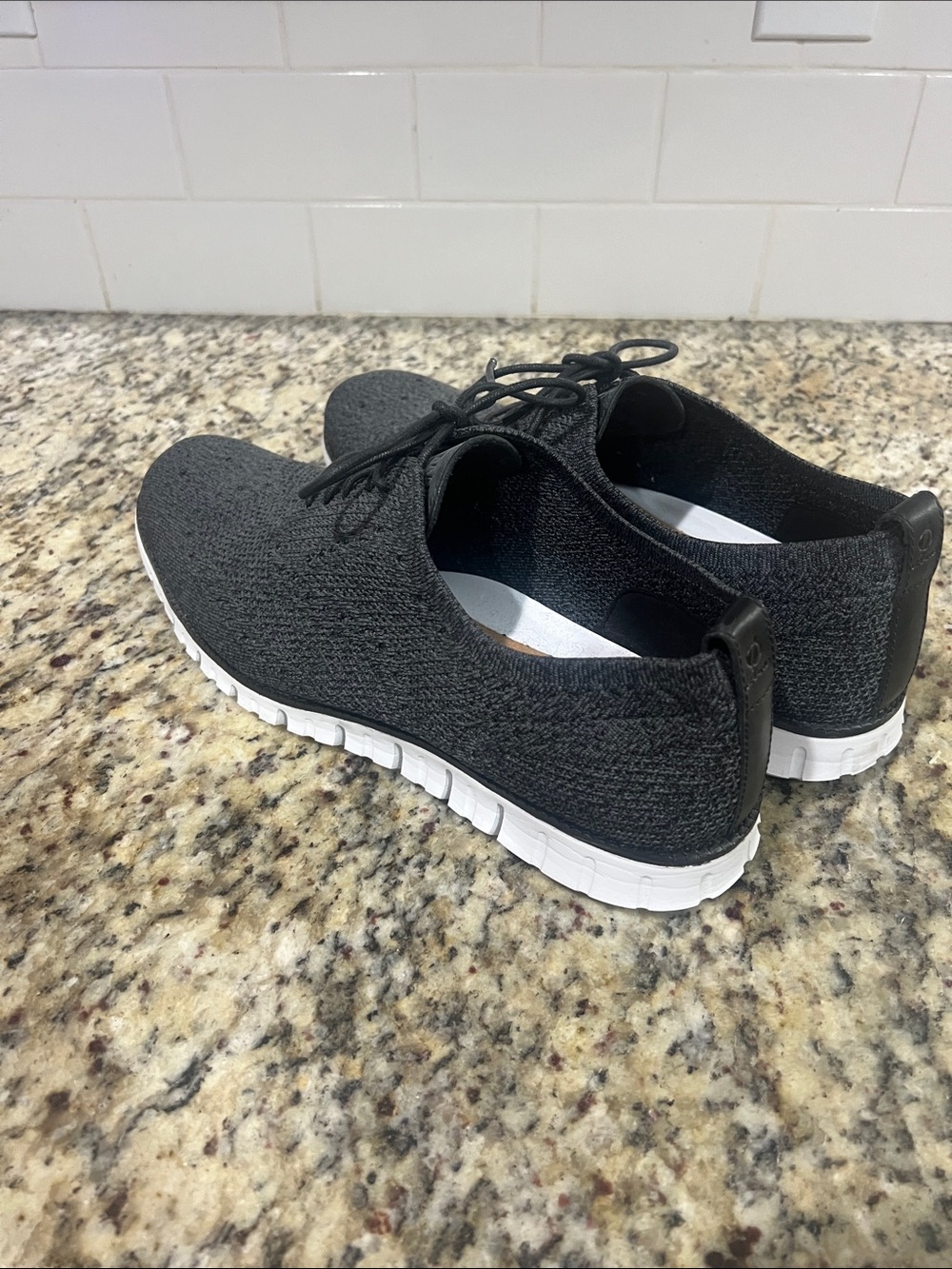 Men's Black Knit Sneakers with White Sole